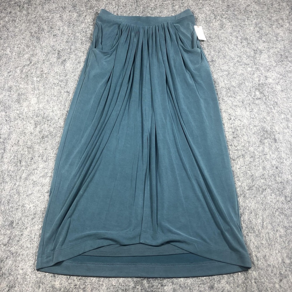 Anthropologie Skirt Womens Medium Blue Pleated Maxi Jersey Pockets Lined